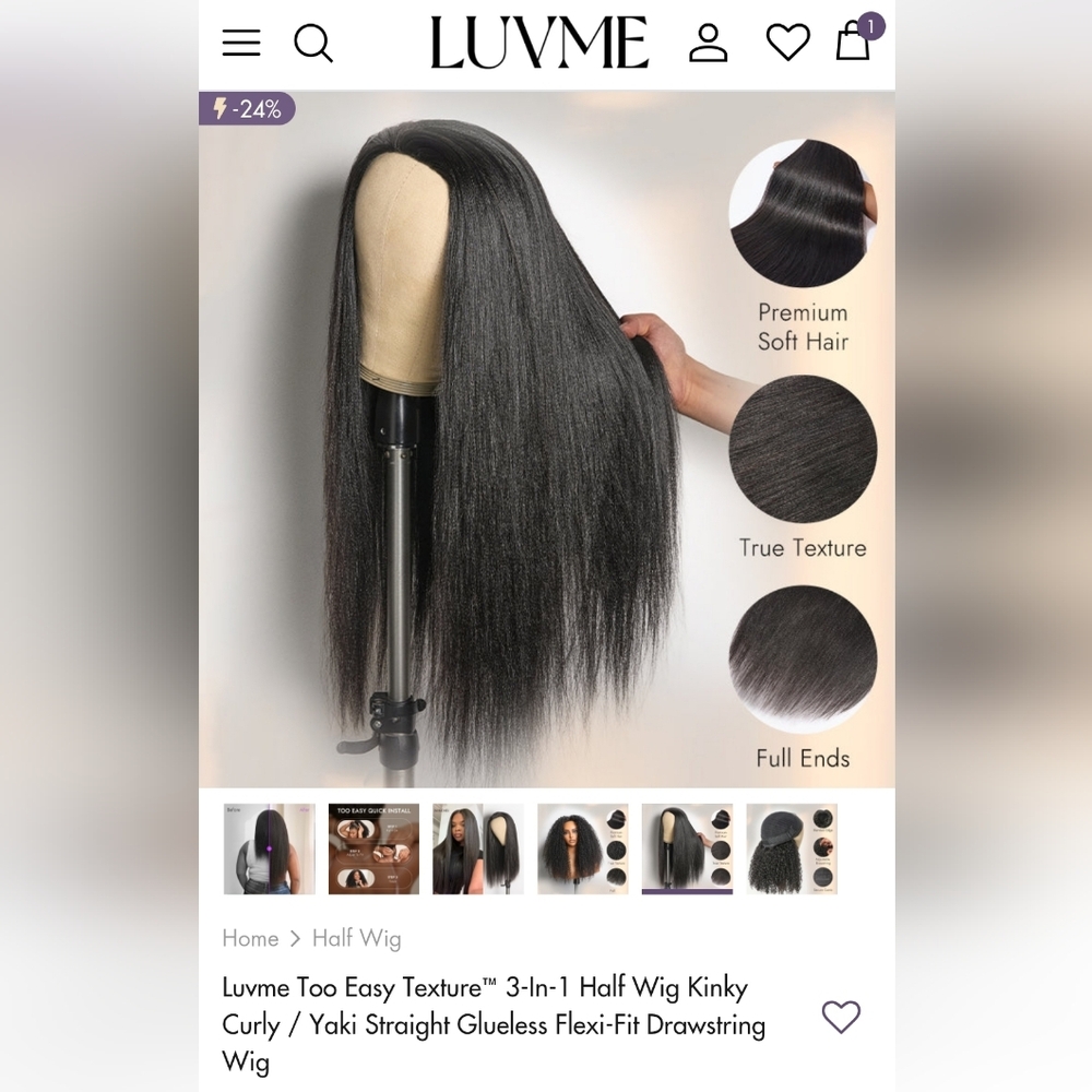 Luvme 100% Human Hair Half Wig with Natural Yaki Texture